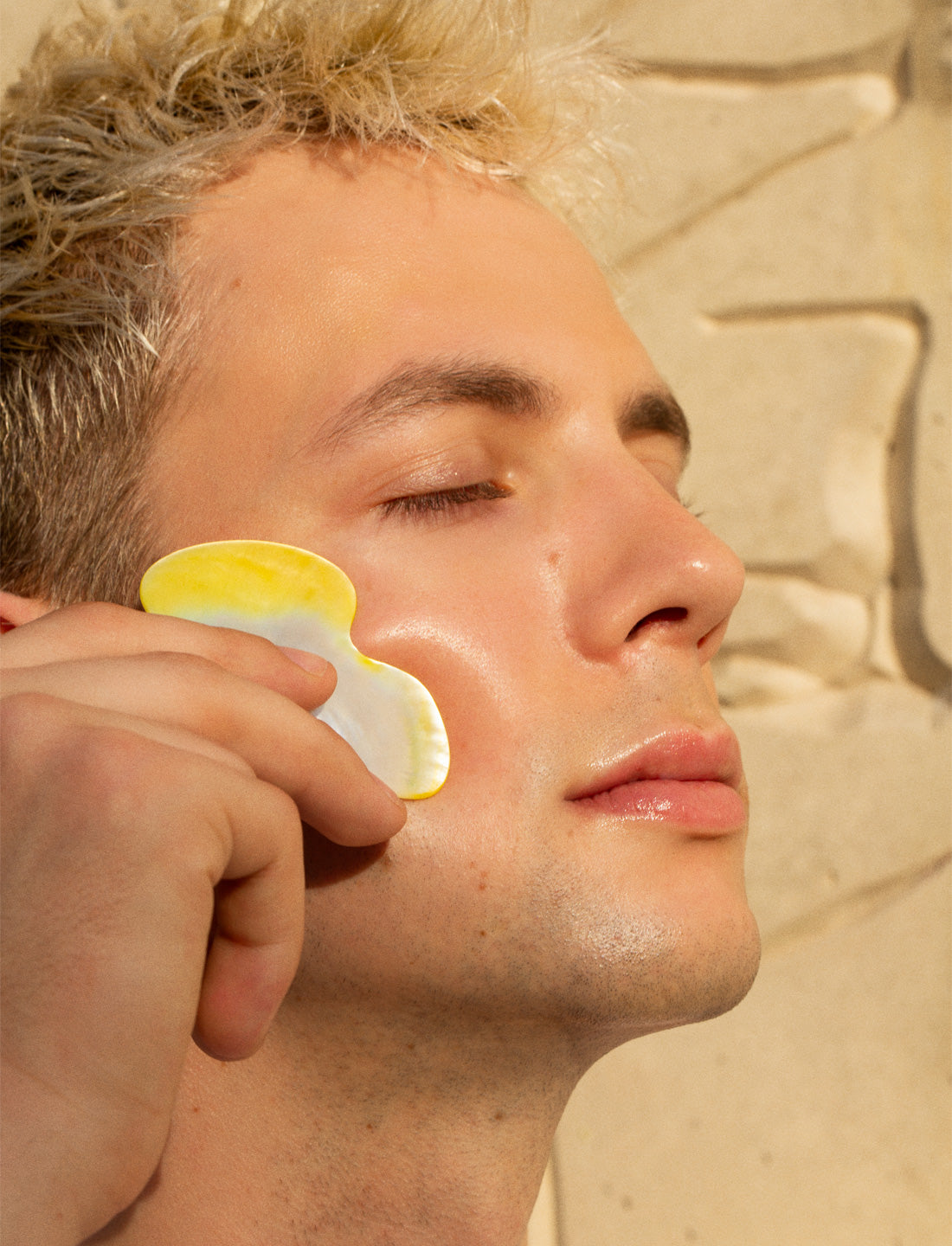 Men's Sculpture Gua Sha, white & yellow